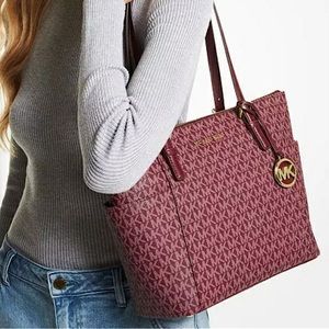 Michael Kors Dark Berry Jet Set East West Top Zip Tote Bag